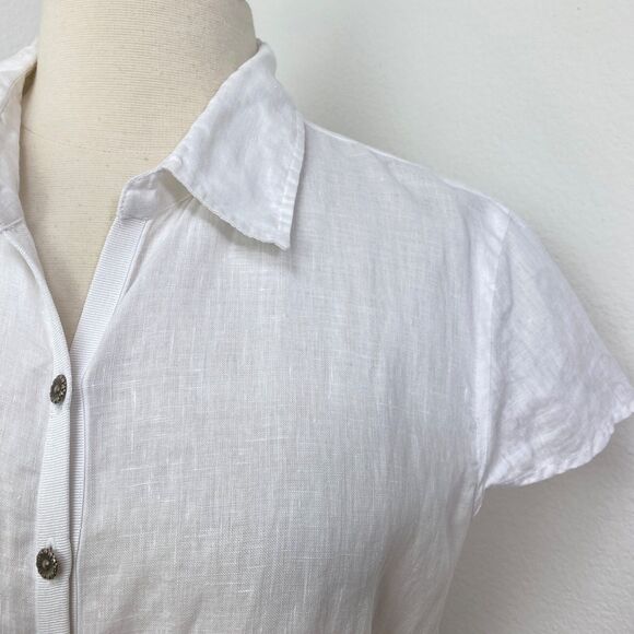 Alexander Bartlett White Linen Blouse XL Short Sleeves Button Front Summer - Picture 4 of 11